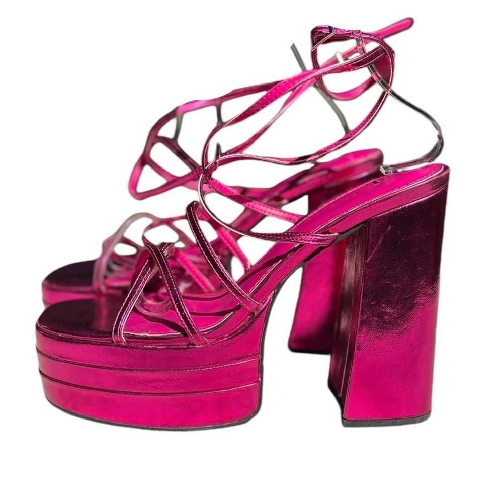 NEW Azalea Wang Metallic Pink EYES ON ME Chunky Strappy Sandal Size 10 - Picture 5 of 14